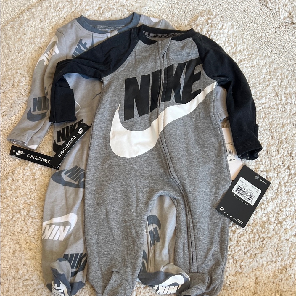 Nike bundle Gray & Black Baby Footed One-Pieces with White Swoosh